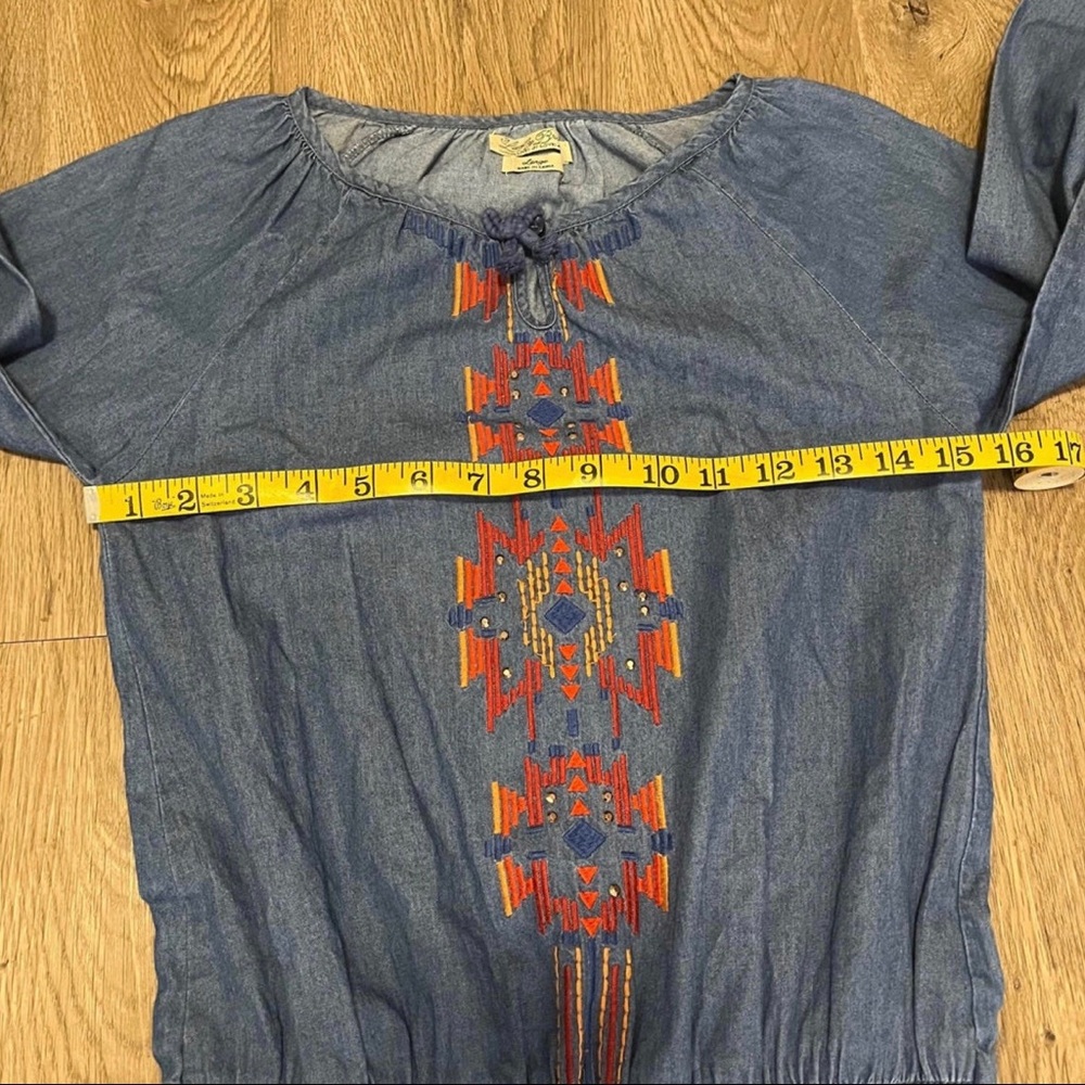 Lucky Brand Chambray Embroidered Peasant Drop Waist Dress - Picture 10 of 10